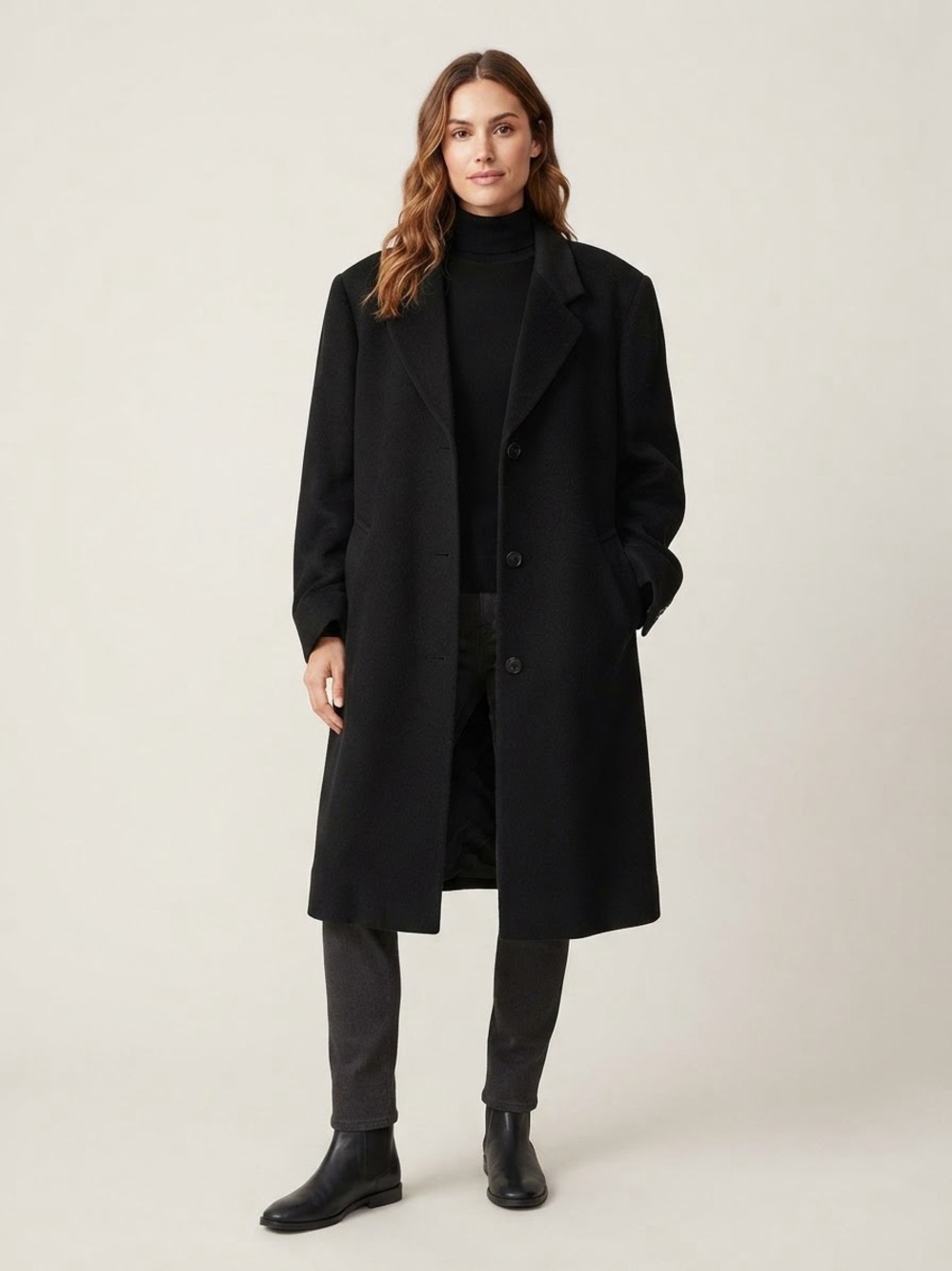 Oscar De La Renta Sz XL Vintage Men Wool Cashmere Charcoal Grey Oversized Coat